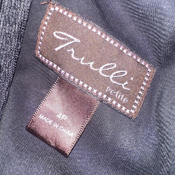 Blue Floral Print Sheer Ruffled V-Neck Belted Dress By Trulli Size 4P - Picture 7 of 7